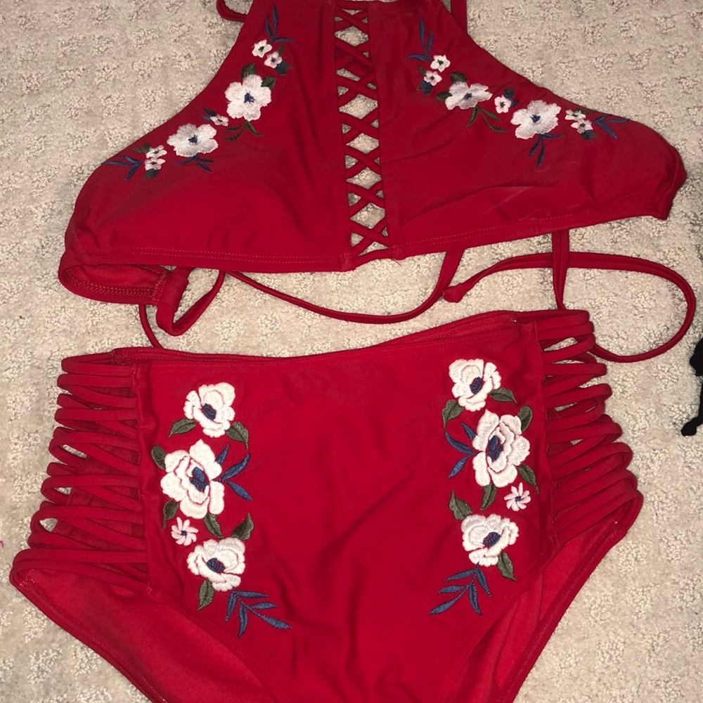 Girls red with flowers bakini
